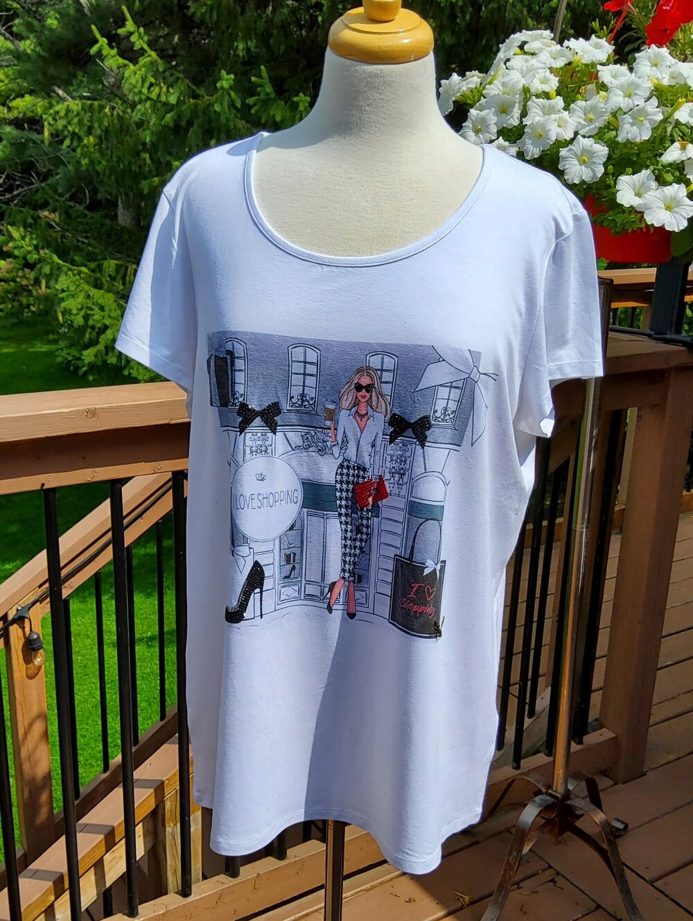 Tricotto White Short Sleeve Tee with Fashion Shopper Graphic